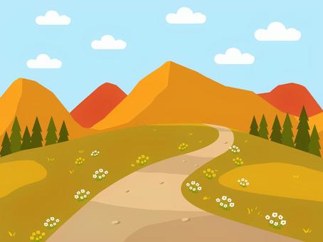 秋の山道のイラスト（花） 秋,山道,紅葉,花,自然,かわいい,おしゃれ,デザイン,シンプルのイラスト素材