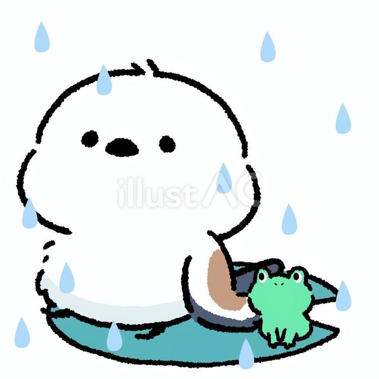 シマエナガ_雨の日とカエル_01 シマエナガ,鳥,動物のイラスト素材