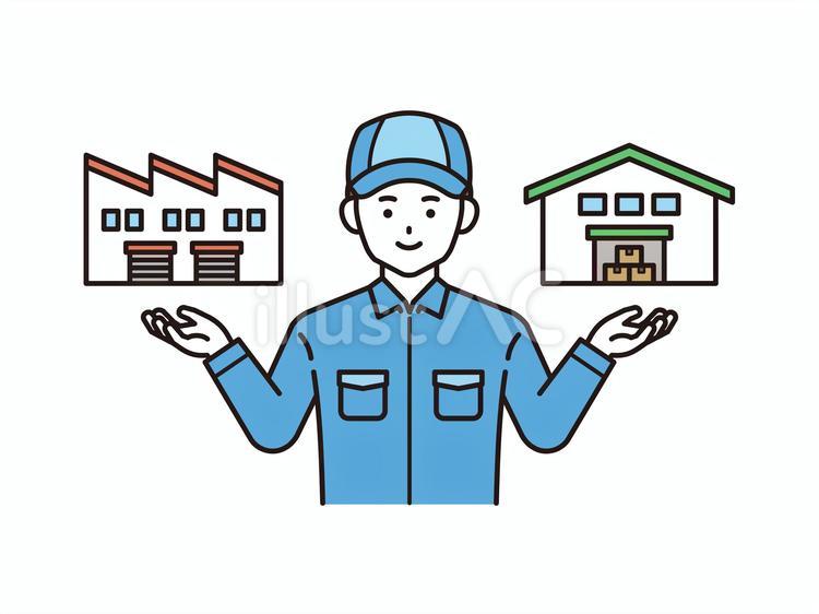 工場を比べる作業員の男性A(カラー) 工場を比べる作業員の男性A(カラー) 作業員,工場,倉庫のイラスト素材