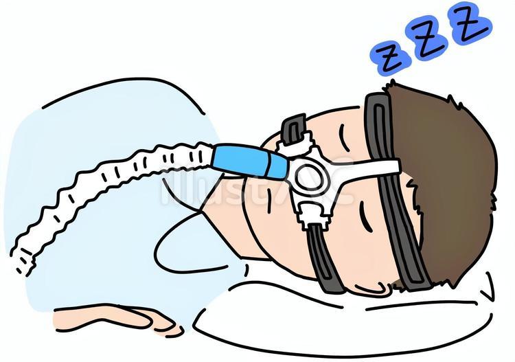 CPAPをつけた男性　カラー cpap,男性,呼吸補助のイラスト素材