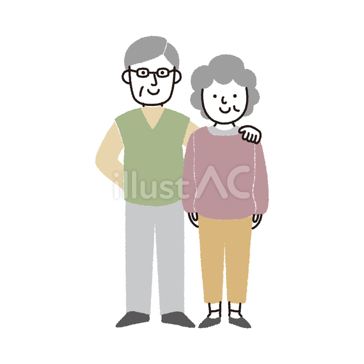 おじいちゃんとおばあちゃん 高齢者,老人,家族のイラスト素材