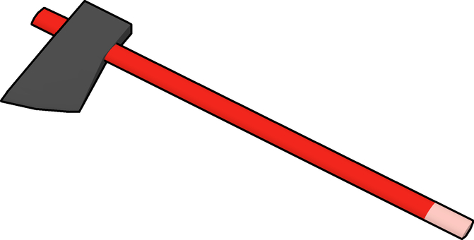 消防斧 道具,斧,消防斧,刃物,赤色,蛍光色,3dcg,立体,デフォルメ,背景透過のイラスト素材