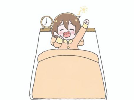 寝起き 寝起き,朝,ベッド,目覚まし時計,女の子,あくびのイラスト素材