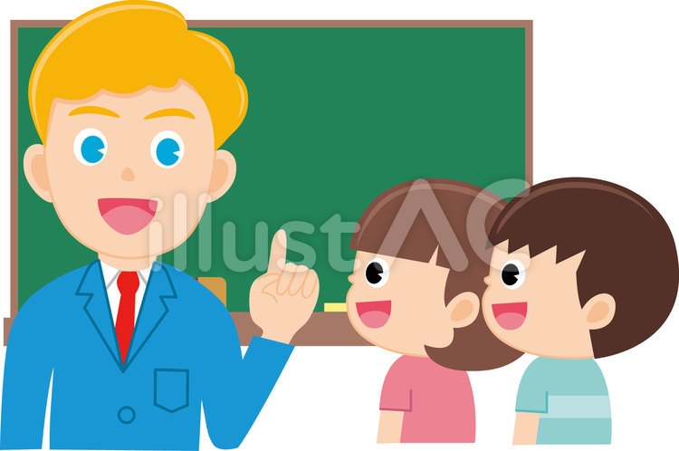 子供たちと話している外国人男性と子供たち 学校,授業,教室のイラスト素材