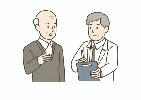 高齢者から話を聞く医師 従事者,医師,薬剤師,白衣,人物,セット,ポーズ,男性,問診表,カルテのイラスト素材