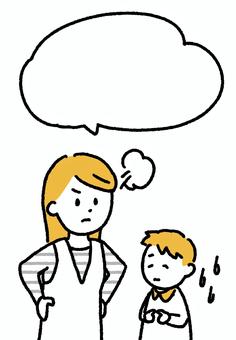 子供を叱る女性 こども,女性,親子,叱る,吹き出し,しつけのイラスト素材