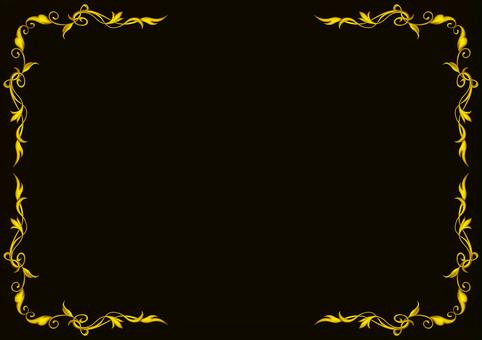 金のエレガンスフレーム2025⑨黒背景 エレガント,フレーム,飾り枠,クラシック,デコレーション,イラスト,手描き,水彩,ゴールド,葉のイラスト素材