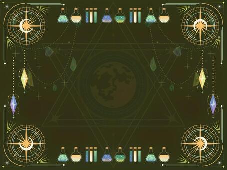 魔法道具フレーム背景5 魔法,魔法道具,ポーション,月,星,不思議,ミステリアス,神秘的,デザイン,詰め合わせのイラスト素材