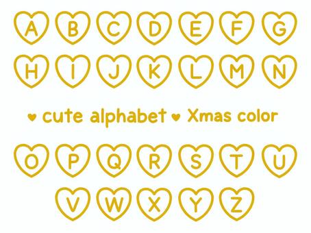 かわいいアルファベット（Xmasハート） アルファベット,英語,ハート枠,セット,クリスマス,クリスマスカラー,ゴールドのイラスト素材