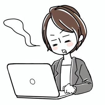 パソコン作業で疲労困憊OL　グレー 女性,疲れ目,パソコン,会社員,オフィス,データ入力,疲労,疲れ,終わらない,激務のイラスト素材
