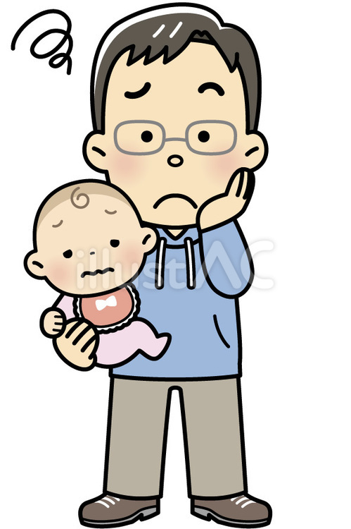 困る赤ちゃんとお父さん 人物,かわいい,男性のイラスト素材
