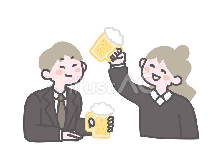 飲み会で盛り上がる男性と女性 飲み会,お酒,ビールのイラスト素材