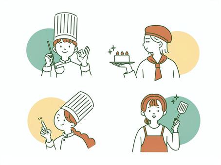 シェフ、料理人、パティシエのイラスト シェフ,料理人,パティシエ,コック,料理,職業,飲食店,お菓子屋,ケーキ,エプロンのイラスト素材