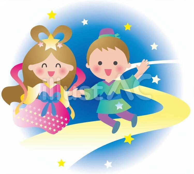 おりひめとひこぼし２ おりひめ,ひこぼし,織姫のイラスト素材