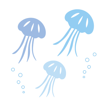 クリアなイメージのクラゲのイラスト クラゲ,クリア,きれい,泡,泳ぐ,青,夏,海,イメージ,イラストのイラスト素材