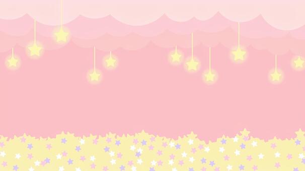 ピンク色のメルヘンな星の背景素材16：9 星,雲,空,デコレーション,装飾,飾り,ヘッダー,フッター,フレーム,ピンクのイラスト素材