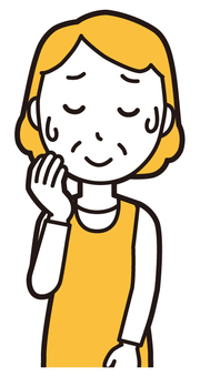  エプロンおばちゃん(黄)-001-バスト 苦笑い,おばちゃん,エプロン,お母さん,ママ,中年,おばさん,主婦,人物,かわいいのイラスト素材