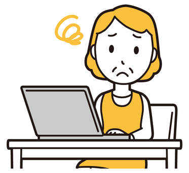  エプロンおばちゃん(黄)-130-バスト パソコン,困る,おばちゃん,エプロン,お母さん,ママ,中年,おばさん,主婦,人物のイラスト素材