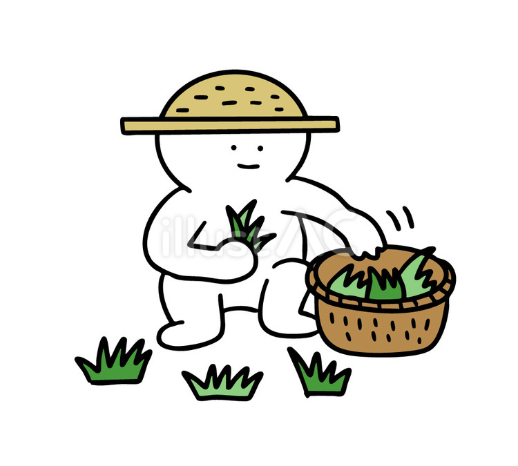 草抜きをしている棒人間 草抜き,草,麦わら帽子のイラスト素材