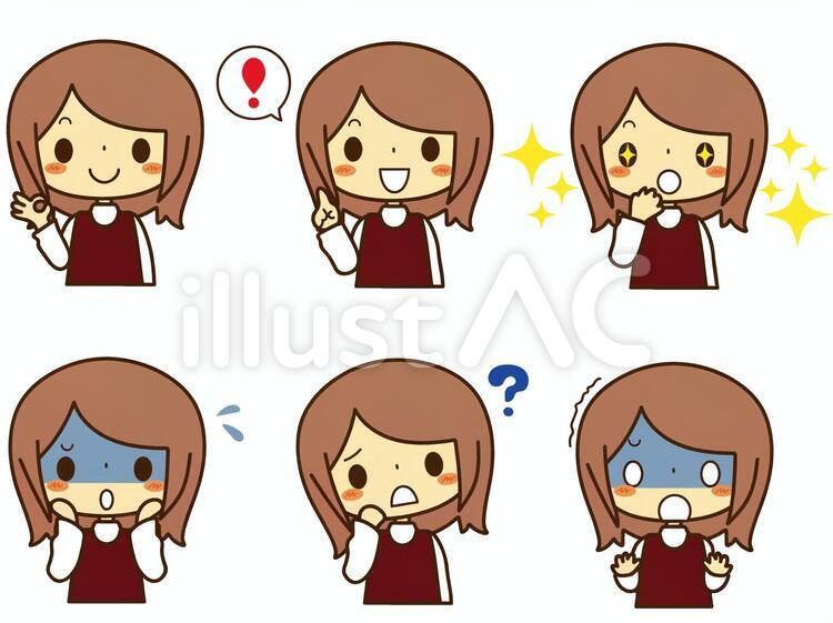 女性　表情セット　上半身 女性,人物,表情のイラスト素材