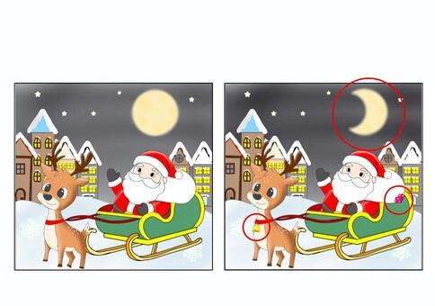 【間違い探し】ソリを引くトナカイ 答え 間違い探し,クリスマス,サンタ,トナカイ,ソリ,雪,月,認知,療育,保育のイラスト素材