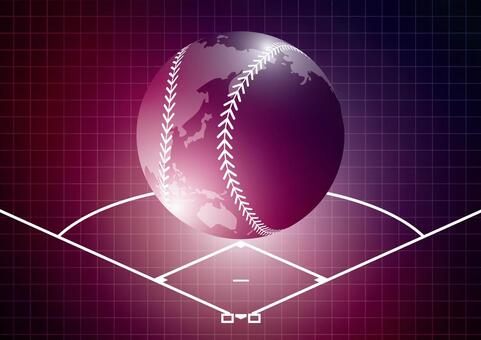 紫色の世界と野球のイメージ背景 スポーツ,野球,ボール,フィールド,世界,地球,グリッド,スタイリッシュ,紫色,背景のイラスト素材