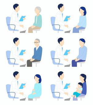 患者を診察する医者のシンプルイラスト素材 患者を診察する医者のシンプルイラスト素材 医師,医者,ドクター,診察,医療従事者,先生,白衣,患者,シニア,高齢者のイラスト素材