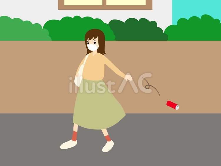空き缶をポイ捨てする女性（主線なし） ポイ捨て,女性,人物のイラスト素材