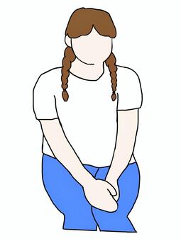 座っている女性5 人物,女性,茶髪,三つ編み,座る,tシャツのイラスト素材