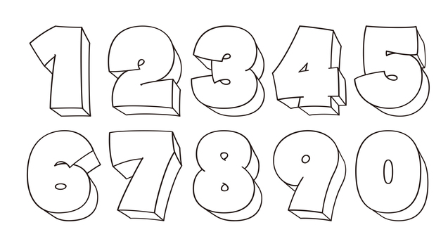 オリジナル数字セットJ　立体 数字,フォント,オリジナル,文字,太文字,極太,ボールド,フチ文字,袋文字,細線のイラスト素材