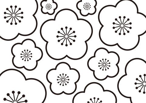 お花の線画（黒一色） パステル,梅,花,白黒,モノクロ,線画,一色,花柄,和柄,春のイラスト素材