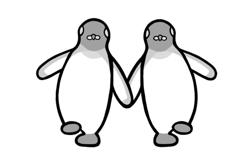 トコトコ歩くキングペンギン　2羽　グレー キングペンギン,オウサマペンギン,ペンギン,鳥,黒,白,グレー,羽,フリッパー,足のイラスト素材