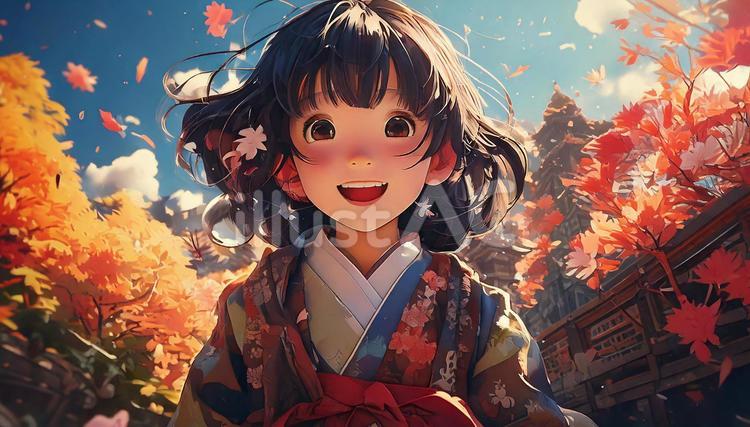 七五三　わくわくした表情の子ども 女の子,笑顔,わくわくのイラスト素材