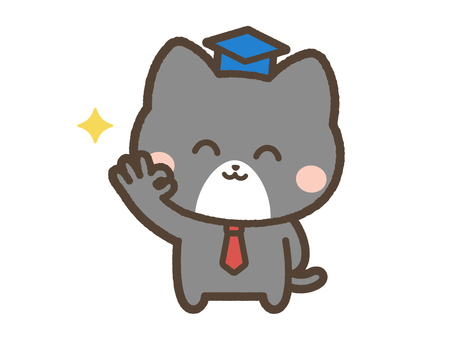 OKポーズをするねこ先生（黒ネコ） ok,マル,正解,合格,当たり,猫,ねこ,ネコ,動物,ペットのイラスト素材