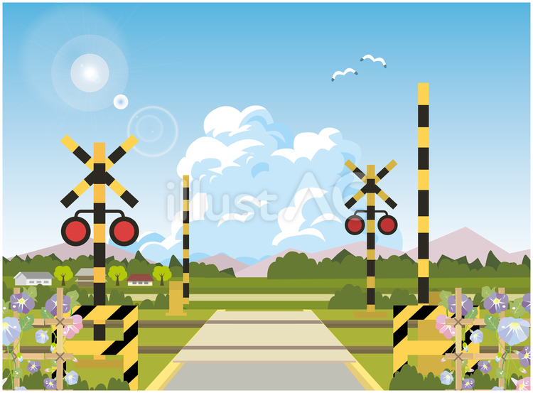 線路が見える夏の背景 夏,夏季,田舎のイラスト素材