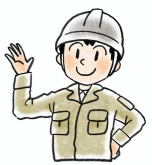 右手で案内する作業員 001 作業員,電気工事士,人物,男性,スタッフ,工事,現場,電気,作業服,制服のイラスト素材