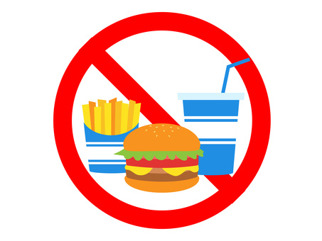 ハンバーガーセット/禁止 シンプル,ベクター,ダイエット,食事制限,減量,ファーストフード,ファストフード,ハンバーガー,パティ,バーガーのイラスト素材