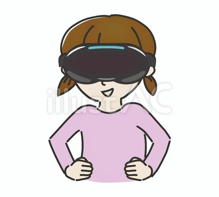 VRゴーグルをつけて笑う女の子 vr,vrゴーグル,ゲームのイラスト素材