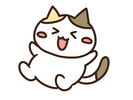 両手をあげて笑う笑顔のかわいい三毛猫 笑顔,ねこ,爆笑,楽しい,はしゃぐ,喜ぶ,うれしい,元気,ばんざい,両手のイラスト素材