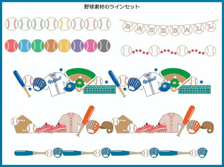野球■野球素材のラインセット１ 野球,ライン,野球ボール,ボール,バット,グローブ,グラウンド,スコアボード,スパイク,スニーカーのイラスト素材