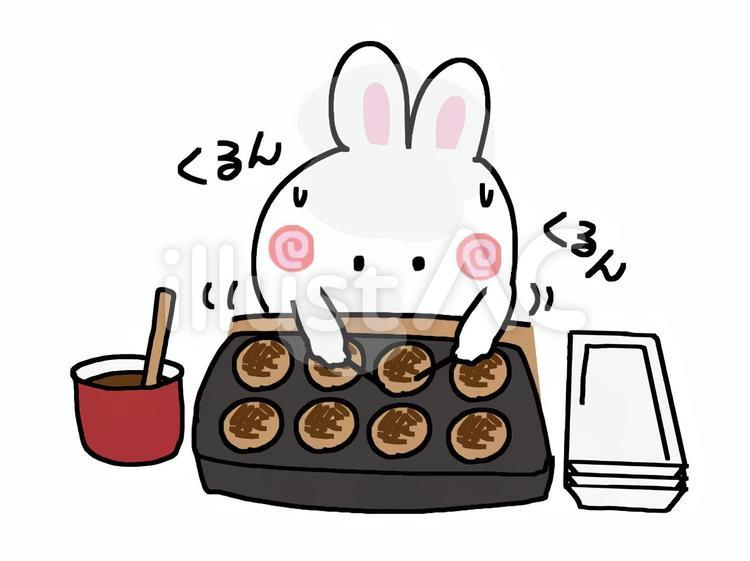 タコ焼きをつくるうさぎ うさぎ,タコ焼き,鉄板のイラスト素材