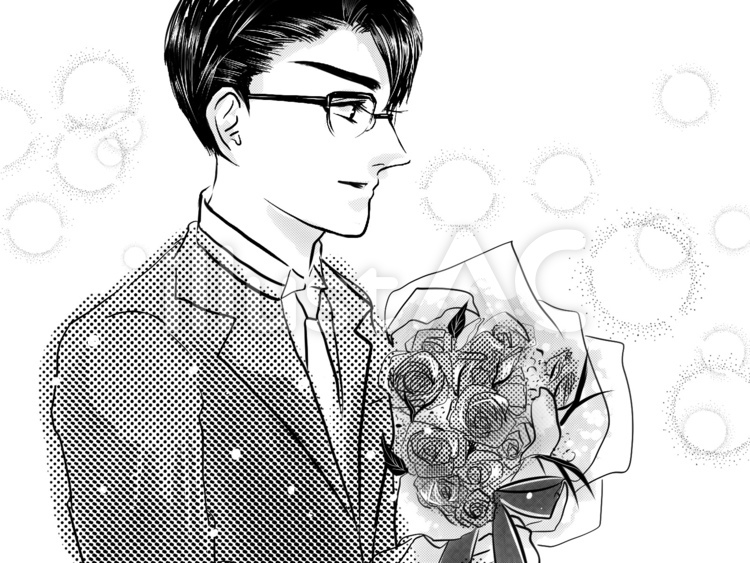 漫画イケメン新郎花束持ちタキシード結婚式 新郎,少女漫画,漫画のイラスト素材