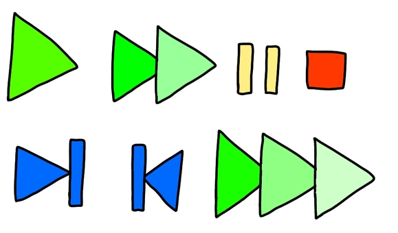 ビデオアイコンセット アイコン,ビデオ,一時停止,再生,早送り,手書きのイラスト素材
