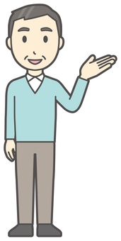 右に手をかざして案内している中年の男性 案内,おじさん,男性,中年,お父さん,パパ,シニア,ミドルエイジ,人,おじいさんのイラスト素材