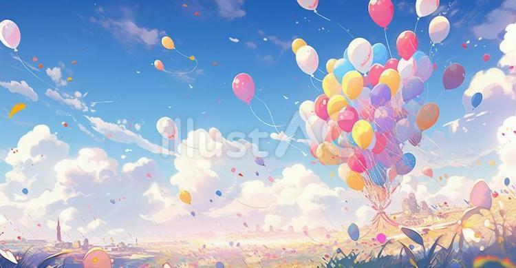 風船と空 空,雲,晴れのイラスト素材