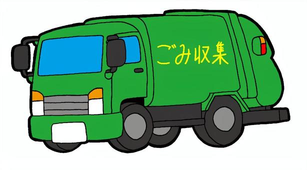 ごみ収集車　イラスト 乗り物,ごみ収集車,緑色,ボディーカラー,背景,なしのイラスト素材