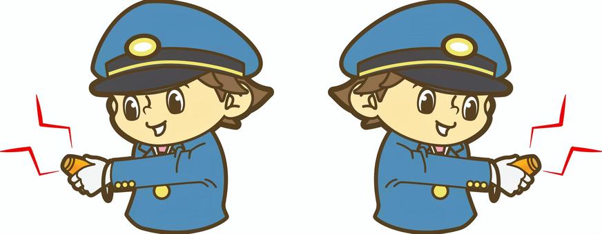 電子ホイッスルを握る鉄道員 駅員,車掌,運転士,運転手,鉄道員,乗務員,鉄道,新幹線,路面電車,地下鉄のイラスト素材