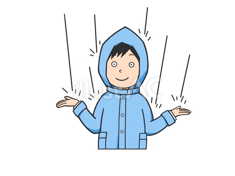 雨の日(梅雨)にレインコートを着た男性 雨,梅雨,雨合羽のイラスト素材
