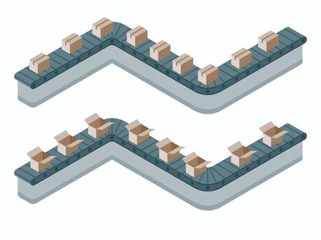 アイソメトリック_ベルトコンベア アイソメトリック,立体,アイソメ,斜め上,工場,機械,生産ライン,製造,コンベア,ベルトのイラスト素材