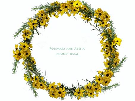 アベリアとローズマリーのフレーム フレーム,アベリア,ローズマリー,文字あり,黄色,花びら,ハーブのイラスト素材
